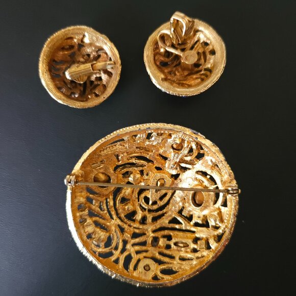 Vintage La Roco Blue Rhinestone Round Brooch & Earring Set - Picture 7 of 7